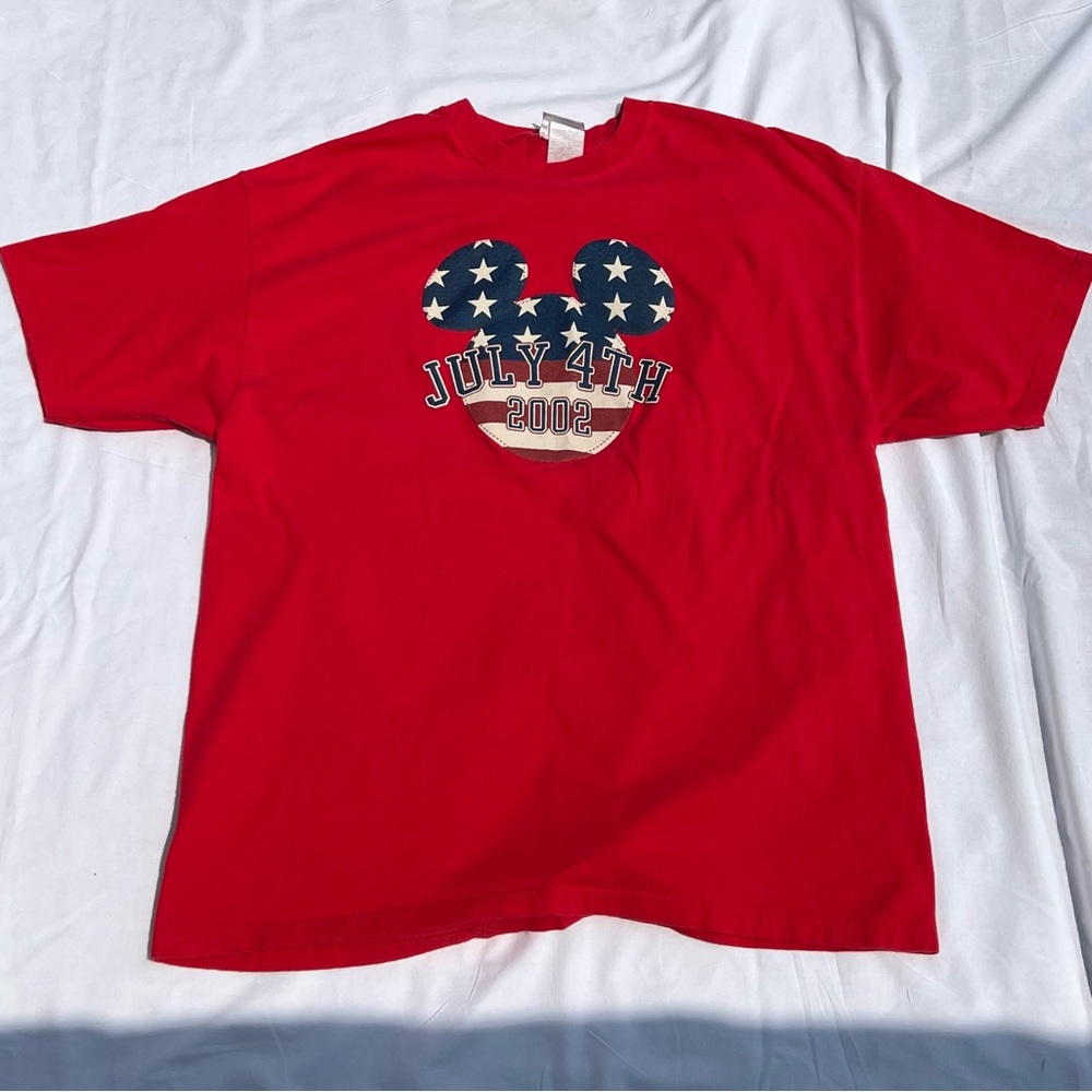 Vtg Disney 2002 Mens 4th of July Mickey Mouse American Flag Red T-Shirt …‎